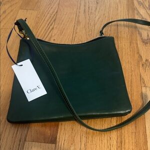 Clare V Dark Green Leather Shoulder Bag